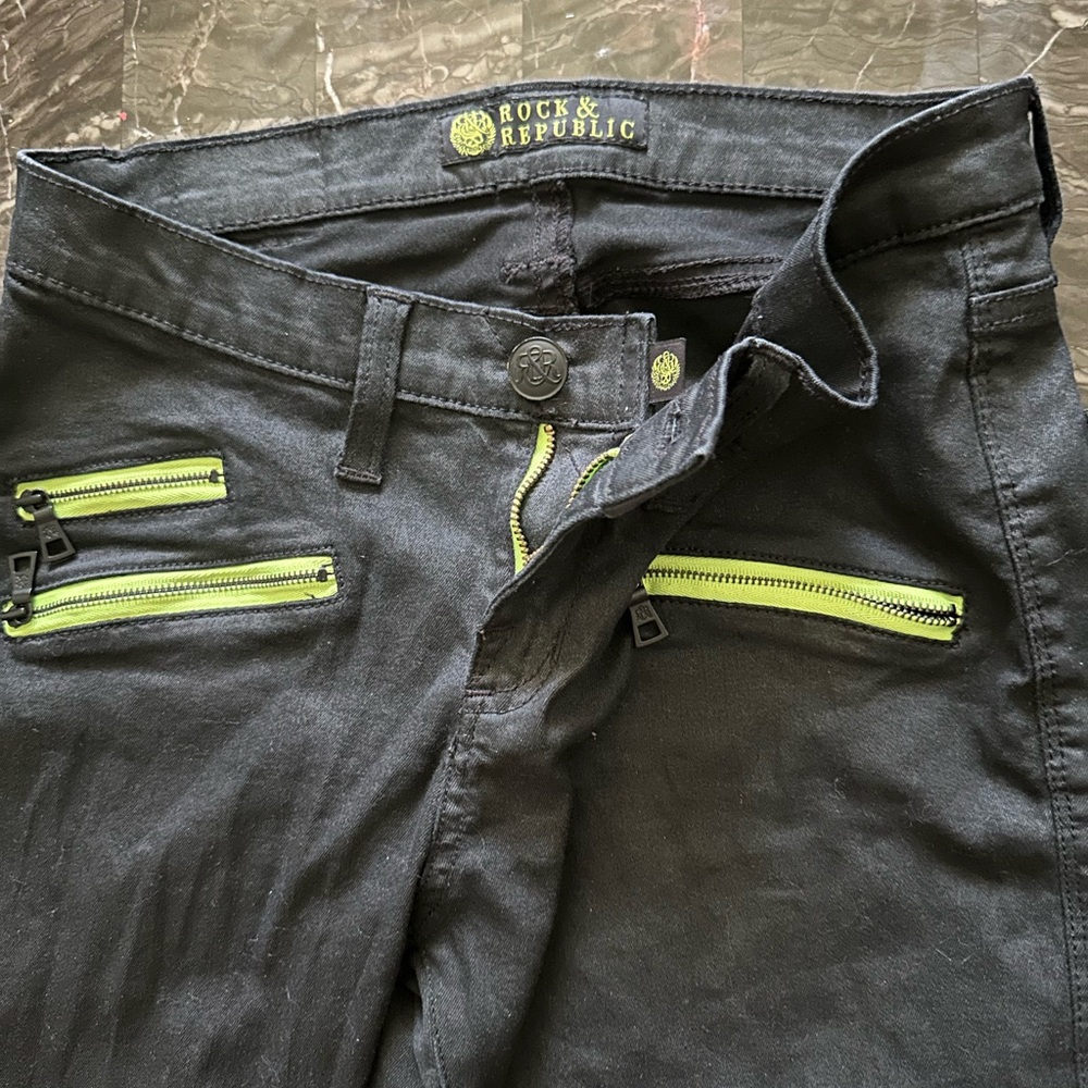 Size 8 Rock & Republic black jeans with neon designs